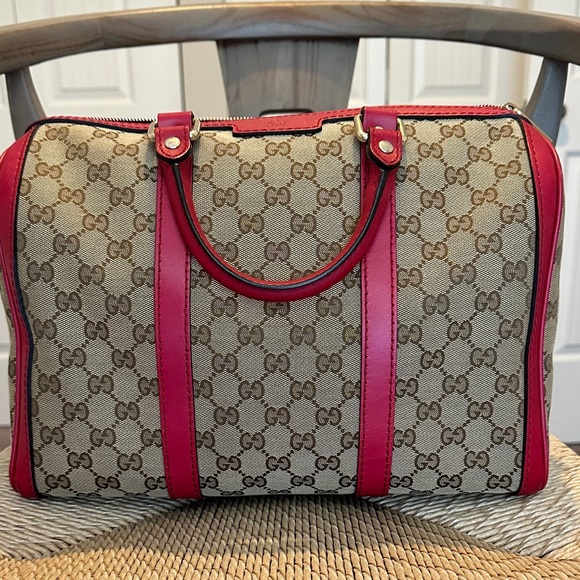 Gucci Boston style Beige and Red Satchel Bag - Picture 1 of 15